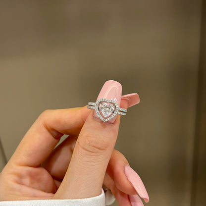 Astral Trace Collection S925 Sterling Silver Pink Heart Cut Sona Simulated Diamond Hollow-Out Design Ring - BlingHealing