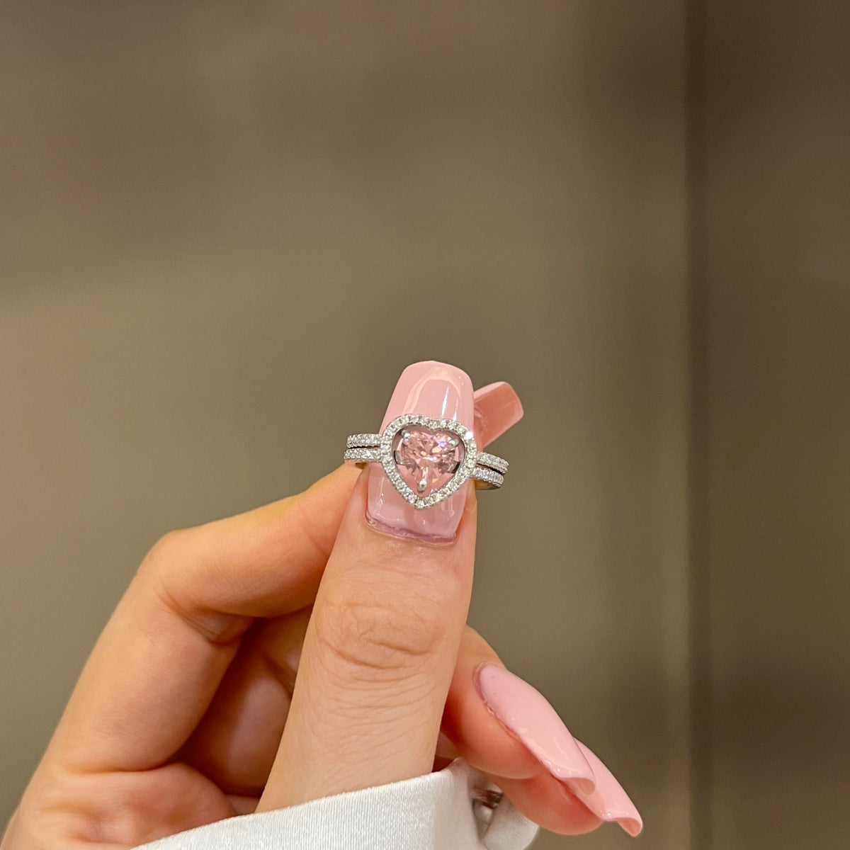 Astral Trace Collection S925 Sterling Silver Pink Heart Cut Sona Simulated Diamond Hollow-Out Design Ring - BlingHealing