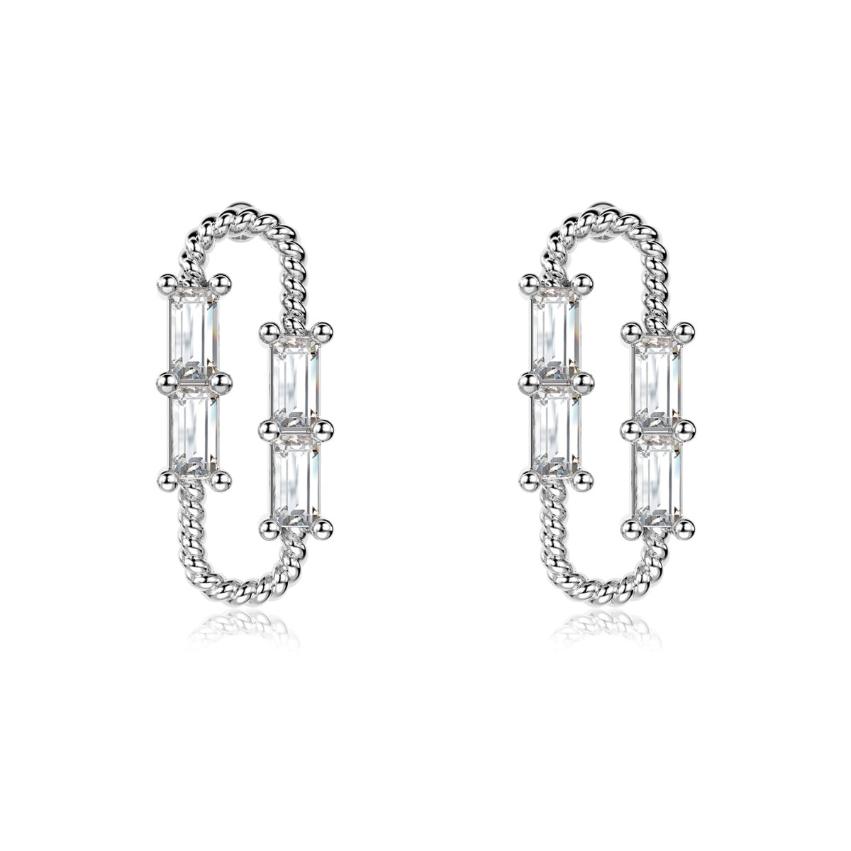 Ice Aura Series - 925 Sterling Silver Multicolor U-Shaped Earrings with Sona Simulated Diamonds