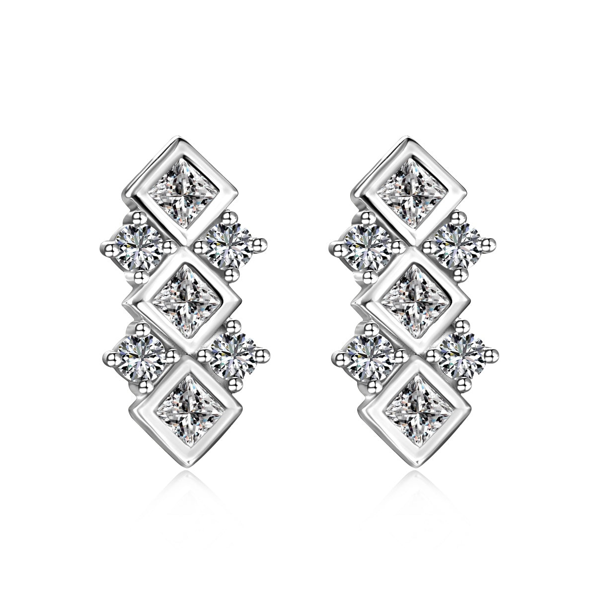 Ice Aura Series - 925 Sterling Silver Multicolor U-Shaped Earrings with Sona Simulated Diamonds