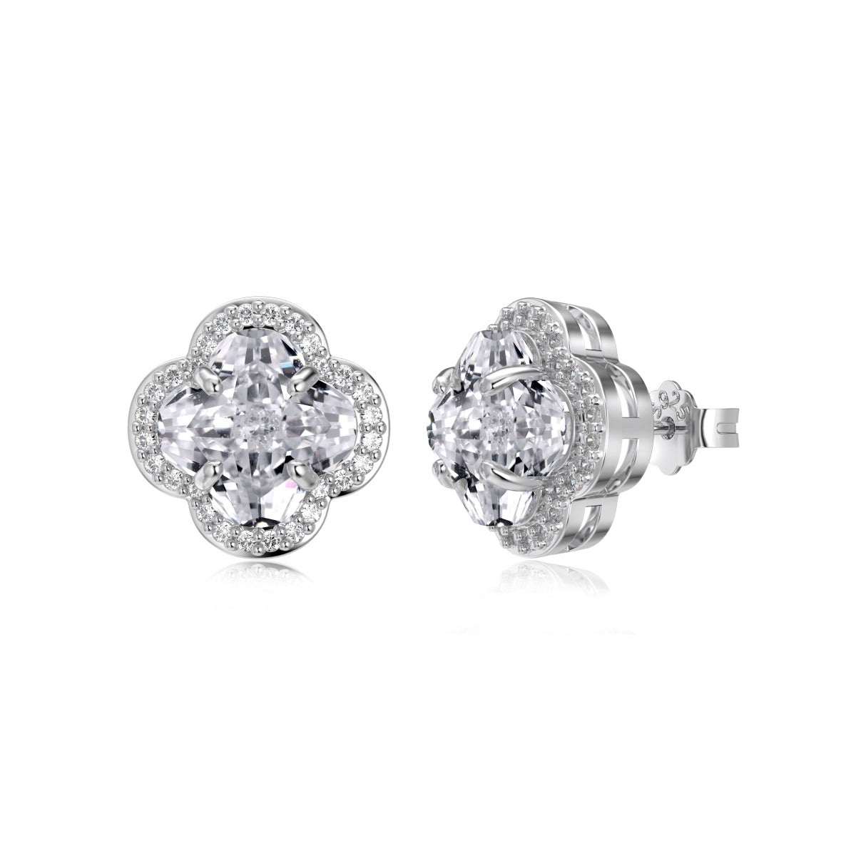 Ice Aura Collection S925 Sterling Silver Clover Earrings  for Women with Simulated Diamond