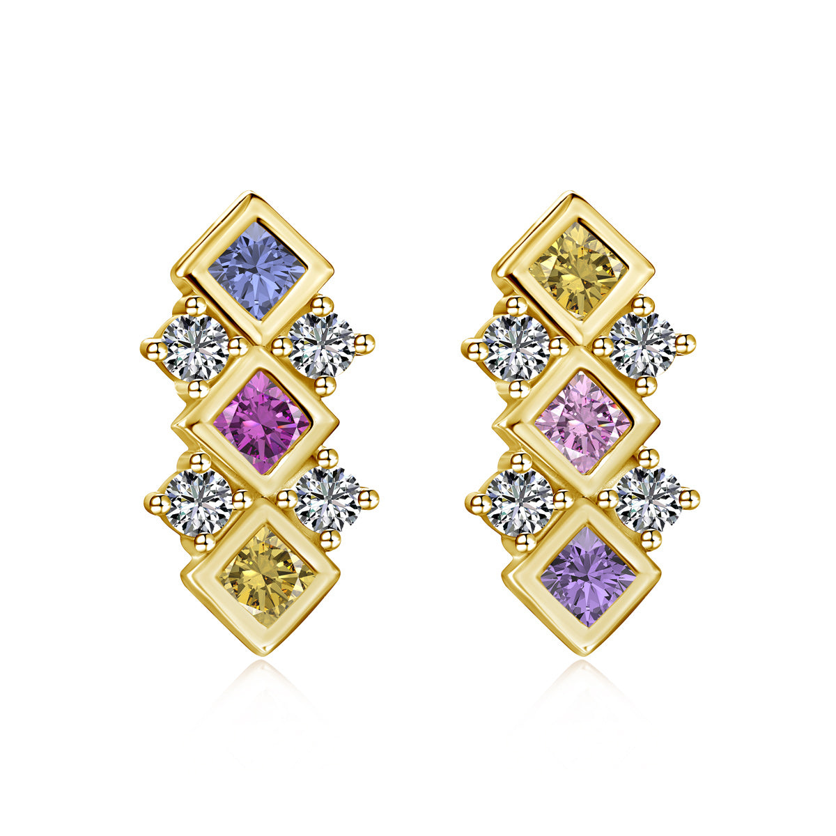 Ice Aura Series - 925 Sterling Silver Multicolor U-Shaped Earrings with Sona Simulated Diamonds