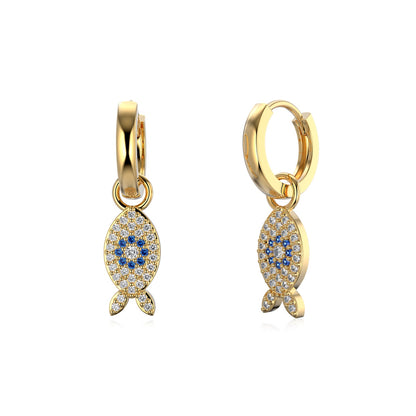 Summer Ocean Series: S925 Silver Earrings with White and Blue Zircon Fish Design - Simple, Stylish, and Delicate