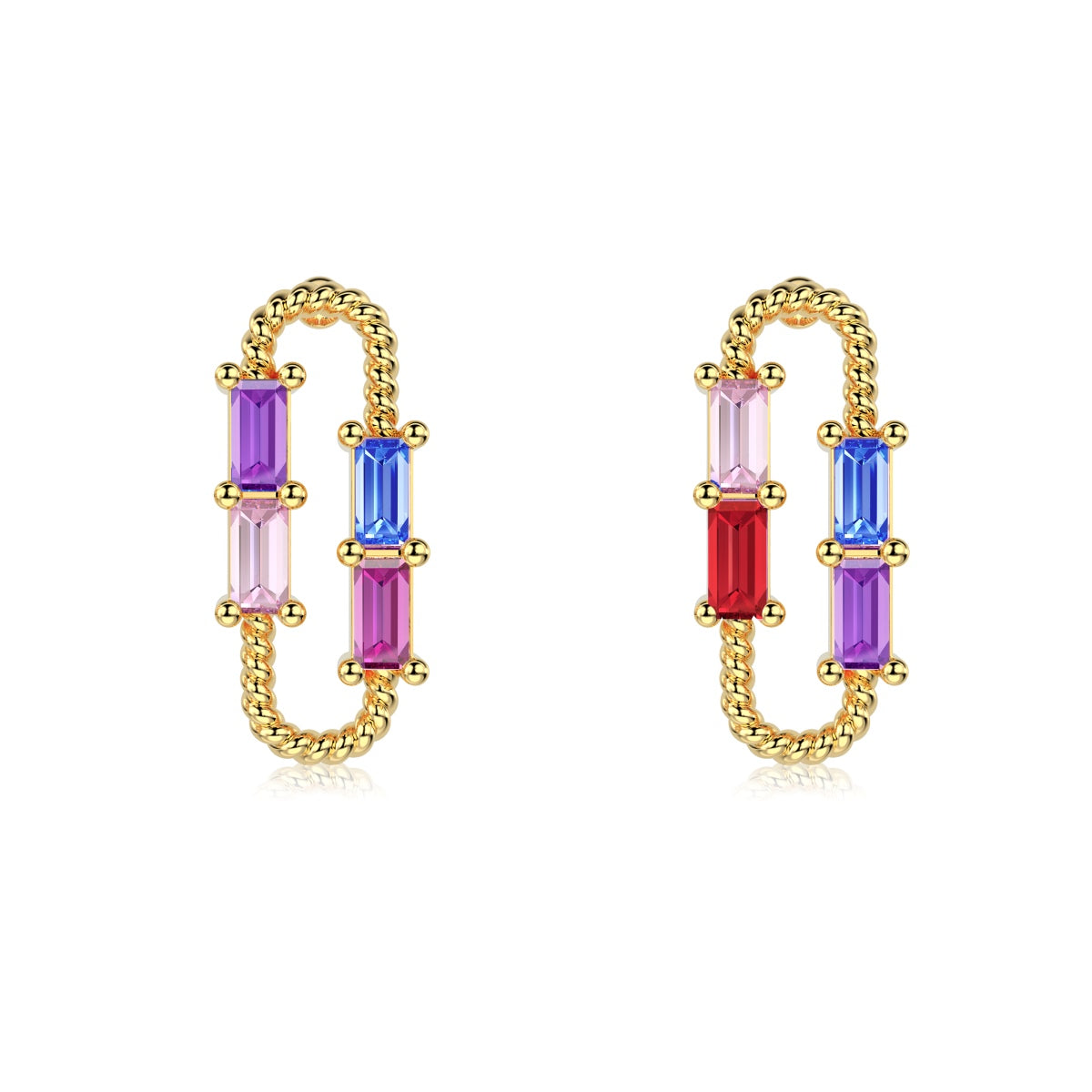 Ice Aura Series - 925 Sterling Silver Multicolor U-Shaped Earrings with Sona Simulated Diamonds