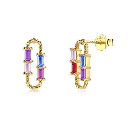 Ice Aura Series - 925 Sterling Silver Multicolor U-Shaped Earrings with Sona Simulated Diamonds