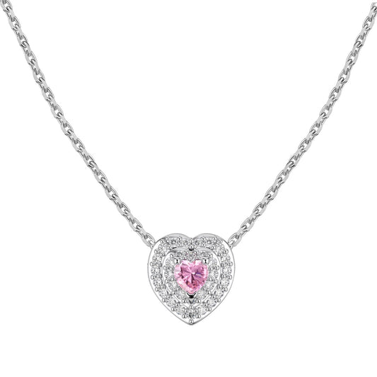 Ice Aura Series S925 Sterling Silver Delicate Pink Heart  Necklace with Sona Simulated Diamonds