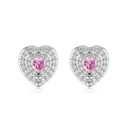 Ice Aura Series S925 Sterling Silver Delicate Pink Heart Earrings with Sona Simulated Diamonds