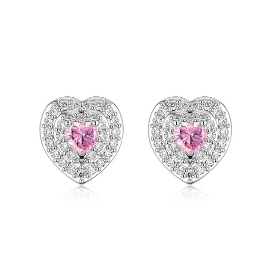 Ice Aura Series S925 Sterling Silver Delicate Pink Heart Earrings with Sona Simulated Diamonds