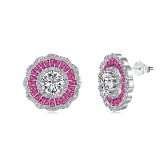 Ice Aura - 925 Sterling Silver Rose Pink Simulated Diamond Earrings Set