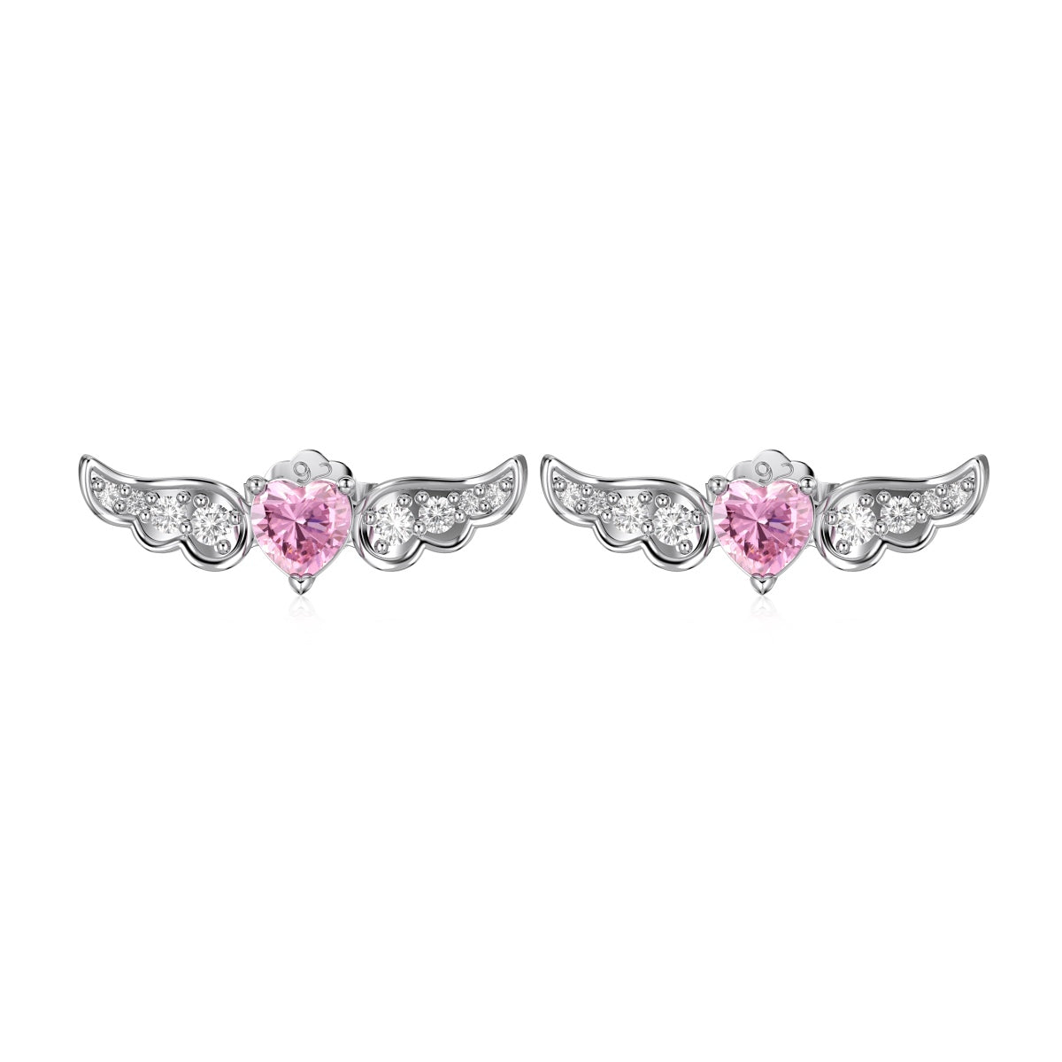 Ice Aura Series - 925 Sterling Silver Angel Wing Earrings with Pink Heart-Cut Sona Simulated Diamonds