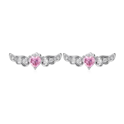 Ice Aura Series - 925 Sterling Silver Angel Wing Earrings with Pink Heart-Cut Sona Simulated Diamonds