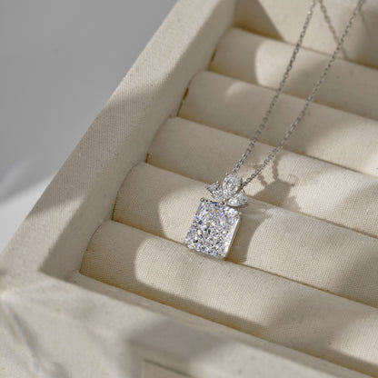 Astral Trace Series S925 Sterling Silver 18K White Gold Plated Crushed Ice Cut & Pear Cut Zirconia Flower Shape Necklace