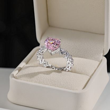 Astral Trace Series: S925 Sterling Silver 4.0 Carats 8A Pink Heart-Cut Center Stone Ring with Diamond-like White Zirconia Accents - Elegant Wedding Ring for Women