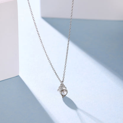 Summer Ocean Series: S925 Silver 18K White Gold Plated Necklace with White Pearl Shell and Round Zircon - Luxurious and Versatile