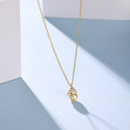 Summer Ocean Series: S925 Silver 18K Yellow Gold Plated Necklace with White Pearl Shell and Round Zircon - Luxurious and Versatile