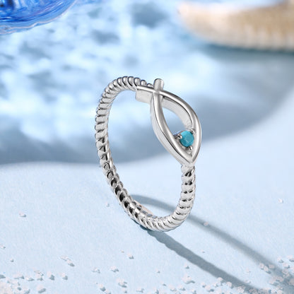 Summer Ocean Series: S925 Silver Blue Turquoise Fish Design Hollowed Hemp Rope Ring - Minimalist, Stylish, and Versatile