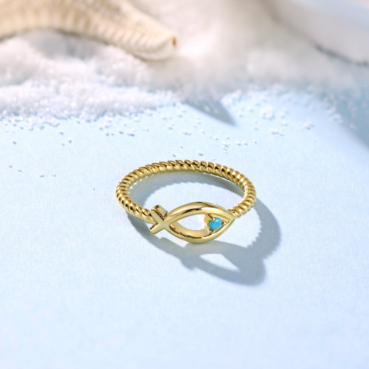 Summer Ocean Series: S925 Silver Blue Turquoise Fish Design Hollowed Hemp Rope Ring - Minimalist, Stylish, and Versatile