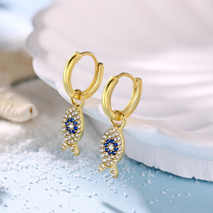 Summer Ocean Series: S925 Silver Earrings with White and Blue Zircon Fish Design - Simple, Stylish, and Delicate