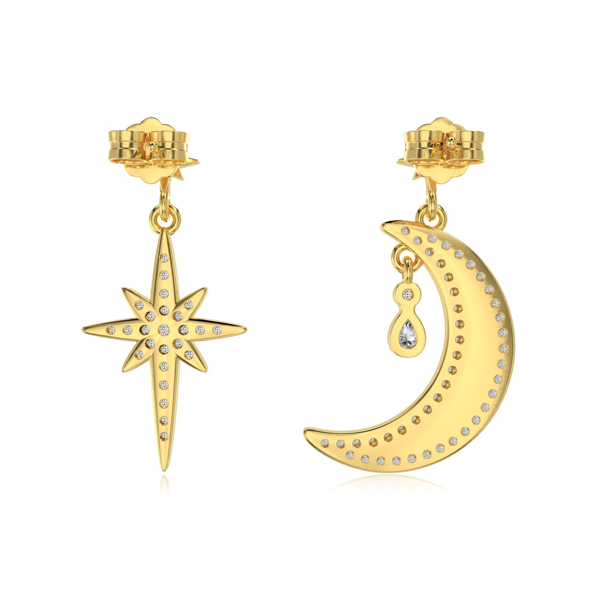 Instagram-Worthy 925 Sterling Silver Star Earrings with 18K Yellow Gold Plating &amp; Cushion Cut Sona Simulated Diamonds