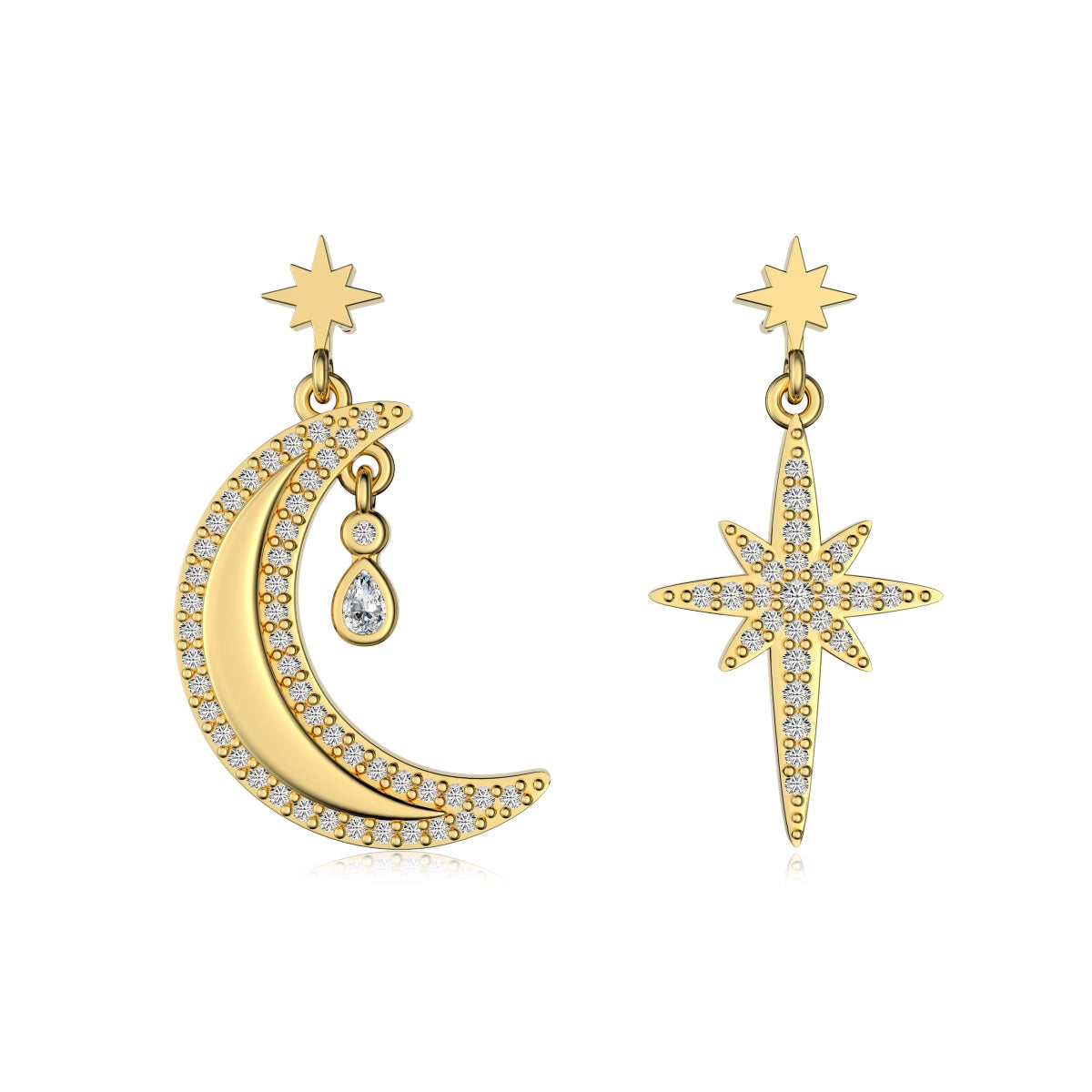 Instagram-Worthy 925 Sterling Silver Star Earrings with 18K Yellow Gold Plating &amp; Cushion Cut Sona Simulated Diamonds