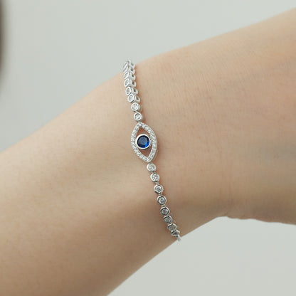 925 Sterling Silver Evil Eye Bracelet with 18K White Gold Plating &amp; Sona Simulated Diamonds