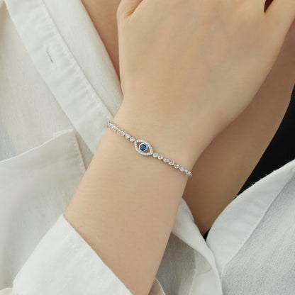 925 Sterling Silver Evil Eye Bracelet with 18K White Gold Plating &amp; Sona Simulated Diamonds