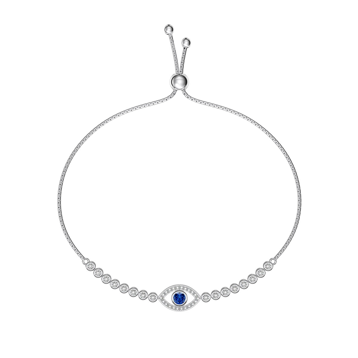 925 Sterling Silver Evil Eye Bracelet with 18K White Gold Plating &amp; Sona Simulated Diamonds