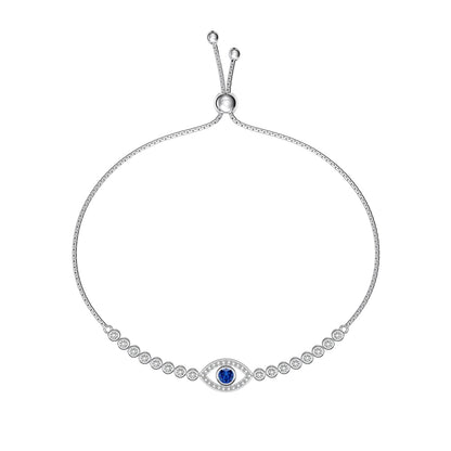 925 Sterling Silver Evil Eye Bracelet with 18K White Gold Plating &amp; Sona Simulated Diamonds