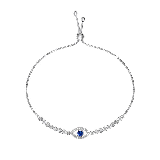 925 Sterling Silver Evil Eye Bracelet with 18K White Gold Plating &amp; Sona Simulated Diamonds