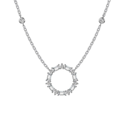 Ice Aura Series S925 Sterling Silver Women's Necklace with White Sona Simulated Diamonds in Emerald Cut - Fashionable Hollow Circle Design