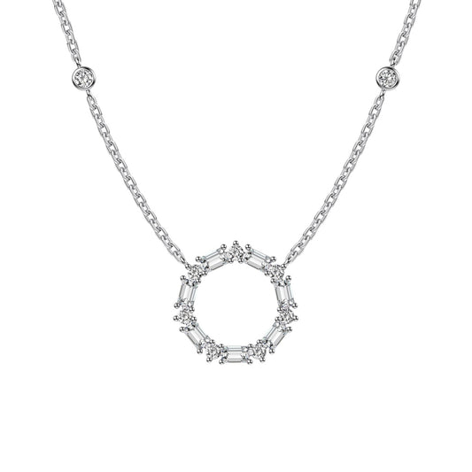 Ice Aura Series S925 Sterling Silver Women's Necklace with White Sona Simulated Diamonds in Emerald Cut - Fashionable Hollow Circle Design