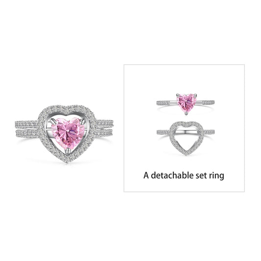 Astral Trace Collection S925 Sterling Silver Pink Heart Cut Sona Simulated Diamond Hollow-Out Design Ring - BlingHealing