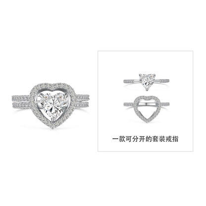 Astral Trace Collection S925 Sterling Silver Pink Heart Cut Sona Simulated Diamond Hollow-Out Design Ring - BlingHealing