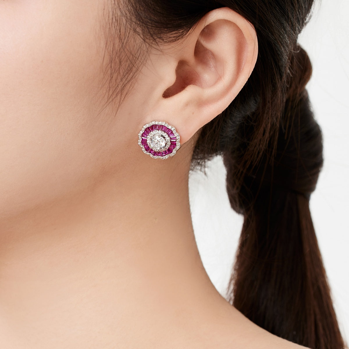 Ice Aura - 925 Sterling Silver Rose Pink Simulated Diamond Earrings Set