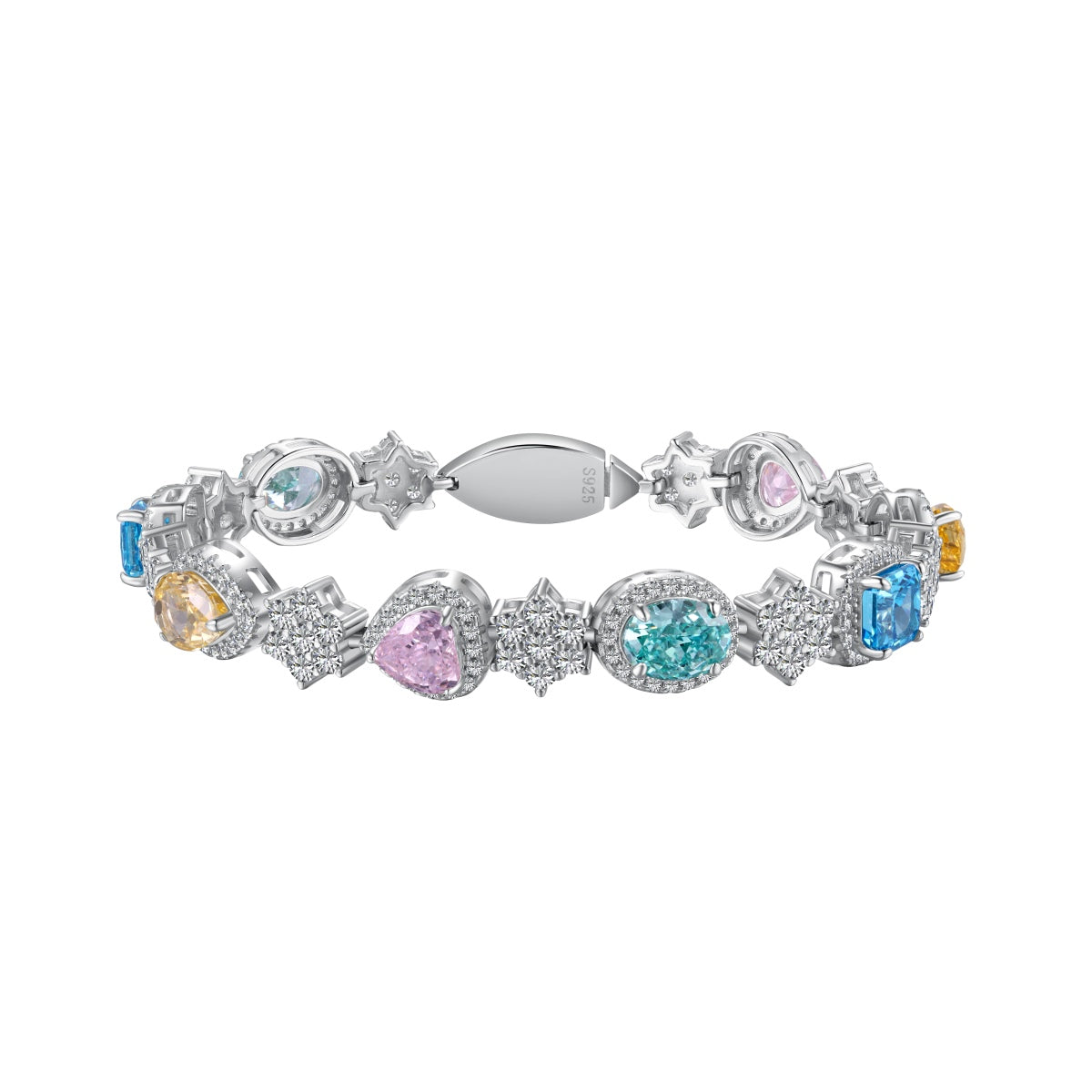 BlingHealing Astral Trace Series S925 Sterling Silver 18K White Gold Plated Colorful 8A Zirconia Flower Shape Bracelet