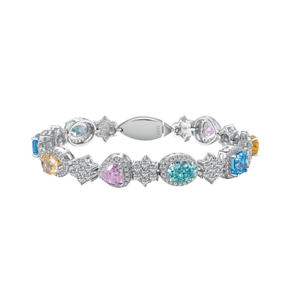 BlingHealing Astral Trace Series S925 Sterling Silver 18K White Gold Plated Colorful 8A Zirconia Flower Shape Bracelet