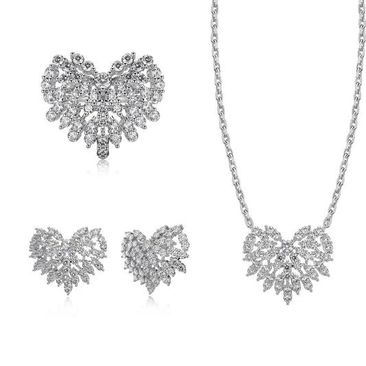 Ice Aura Collection S925 Sterling Silver Heart-Shaped Earrings, Necklace & Ring Set with Sona Simulated Diamonds