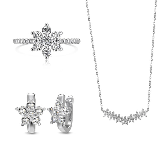 Ice Aura Collection S925 Sterling Silver Snowflake Jewelry Set with Sona Simulated Diamonds