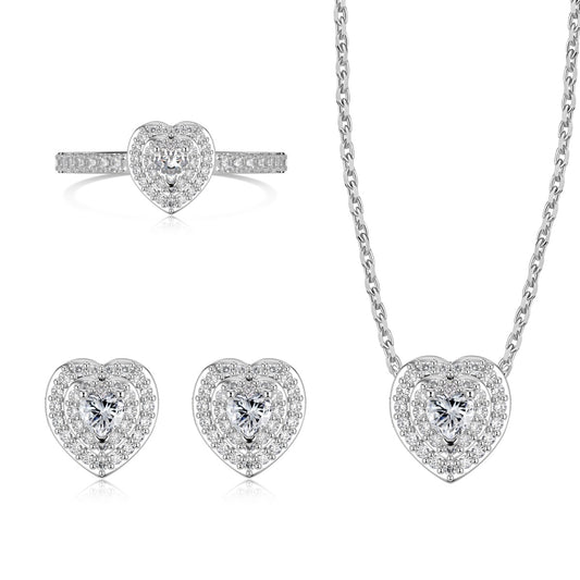 Ice Aura Series S925 Sterling Silver Delicate Heart Shape Sona Simulated Diamonds Ladies Jewelry Set