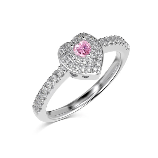 Ice Aura Series S925 Sterling Silver Delicate Pink Heart Ring with Sona Simulated Diamonds