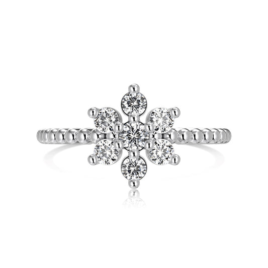 Ice Aura Collection S925 Sterling Silver Snowflake Rings with Sona Simulated Diamonds