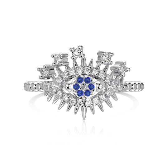 Ice Aura Collection S925 Sterling Silver Evil Eye Blue Rings with Sona Simulated Diamonds for Women