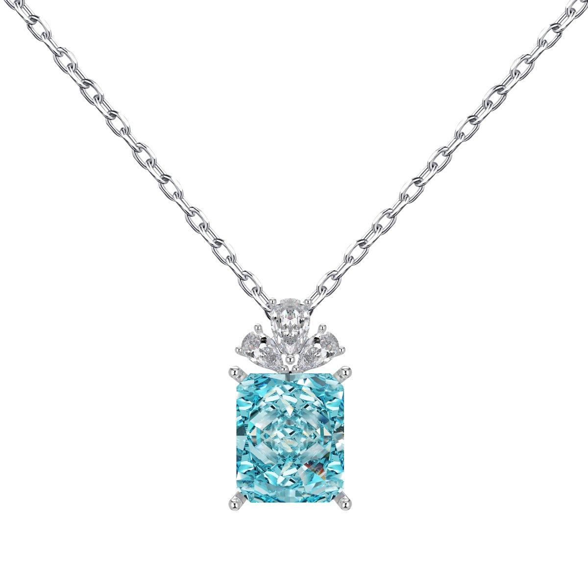 Astral Trace Series S925 Sterling Silver 18K White Gold Plated Crushed Ice Cut & Pear Cut Zirconia Flower Shape Necklace