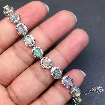 Opal Bracelet in 925 Sterling Silver with 18K White Gold Plating