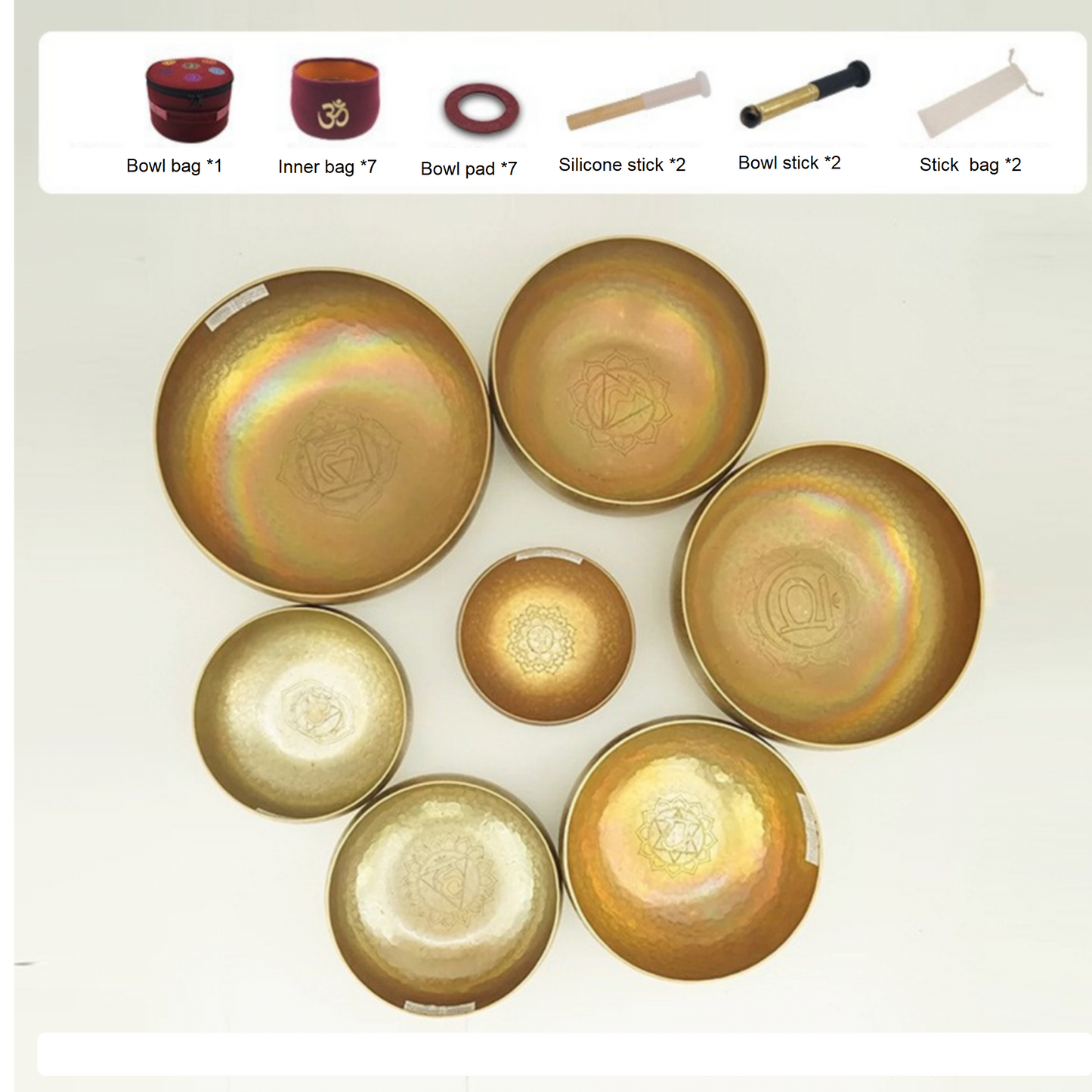 High-End Handmade Tibetan Singing Bowl Set - 7 Bowls (4.72-8.7 Inches) for Sound Healing