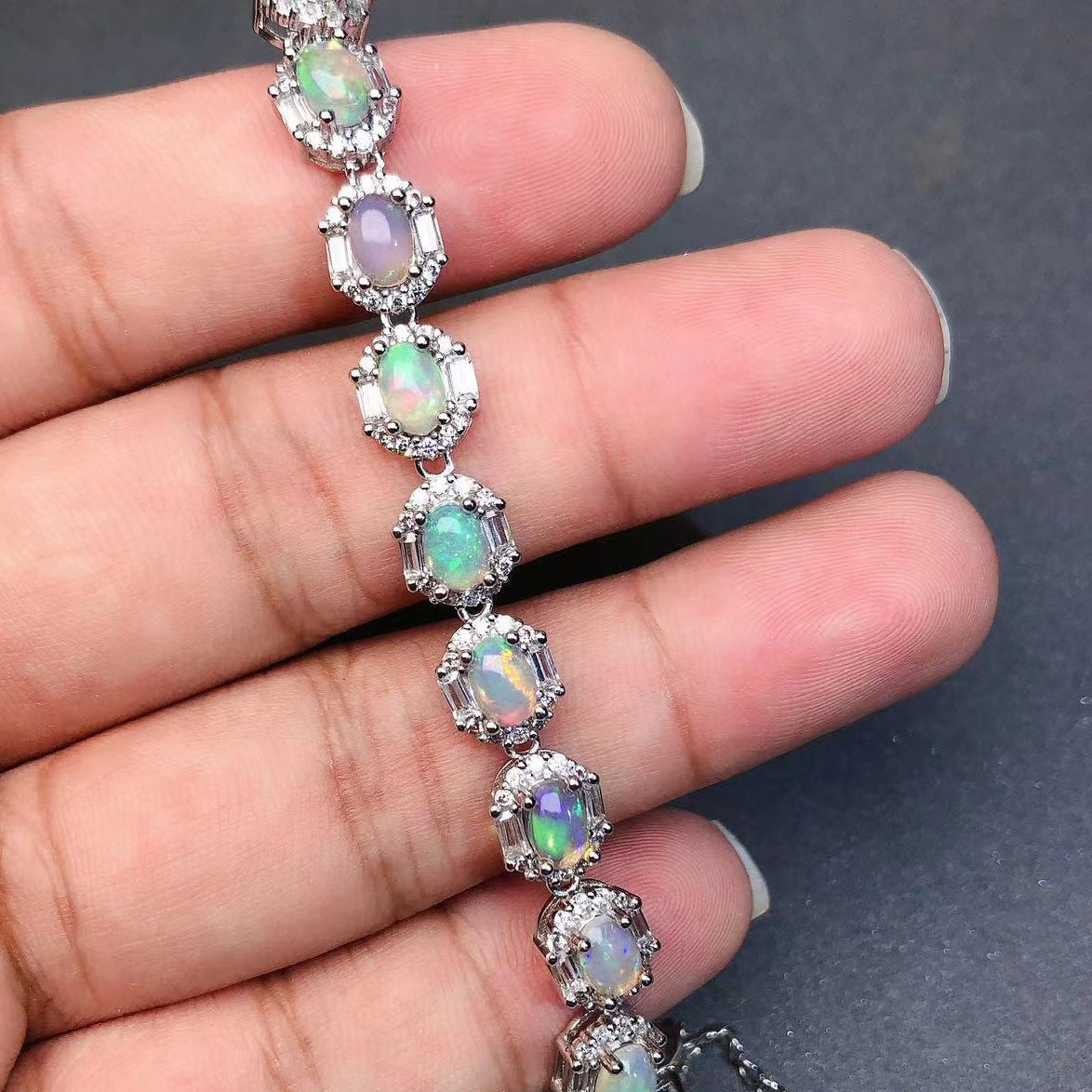 Opal Bracelet in 925 Sterling Silver with 18K White Gold Plating