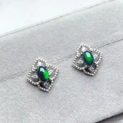 Vintage-Inspired 925 Sterling Silver Opal Clover Earrings with 18K White Gold Plating