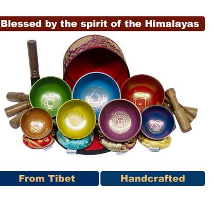 Handcrafted Tibetan Singing Bowl Set - 7 Chakra Meditation Bowls from Himalayas