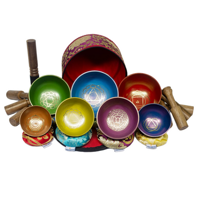 Handcrafted Tibetan Singing Bowl Set - 7 Chakra Meditation Bowls from Himalayas