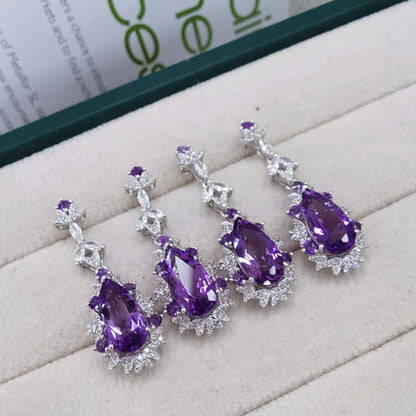 925 Sterling Silver Instagram-Inspired Earrings with 18K White Gold Plating & Genuine Purple Amethyst Stones 